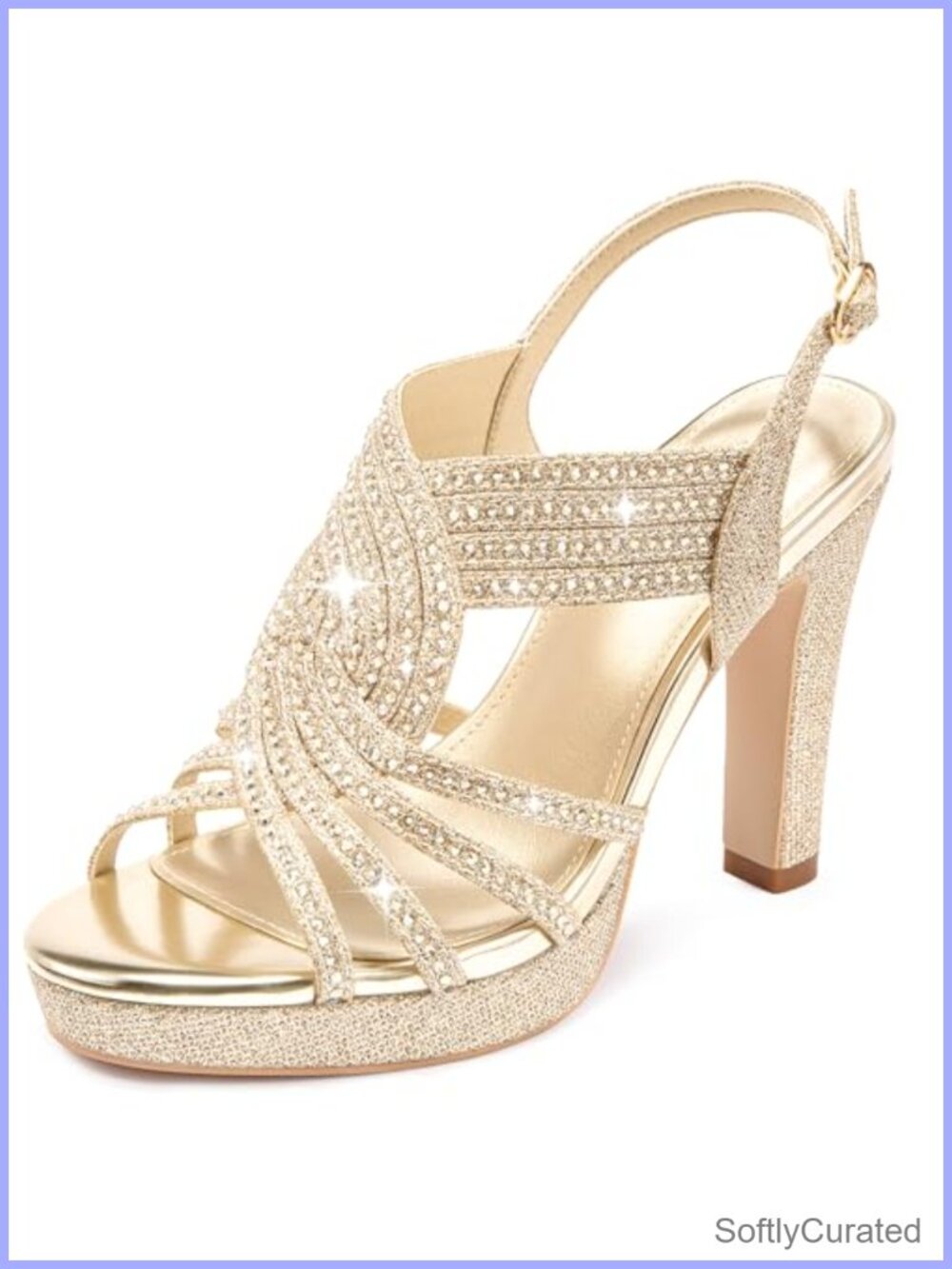 Platform Heels Sandals Rhinestone Chunky Dressy Women's